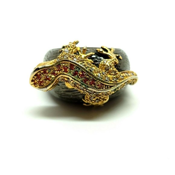 Elegant Iman CN Charcoal Gold Plated Pave Rhinestone Chameleon Cocktail Ring - Picture 7 of 10